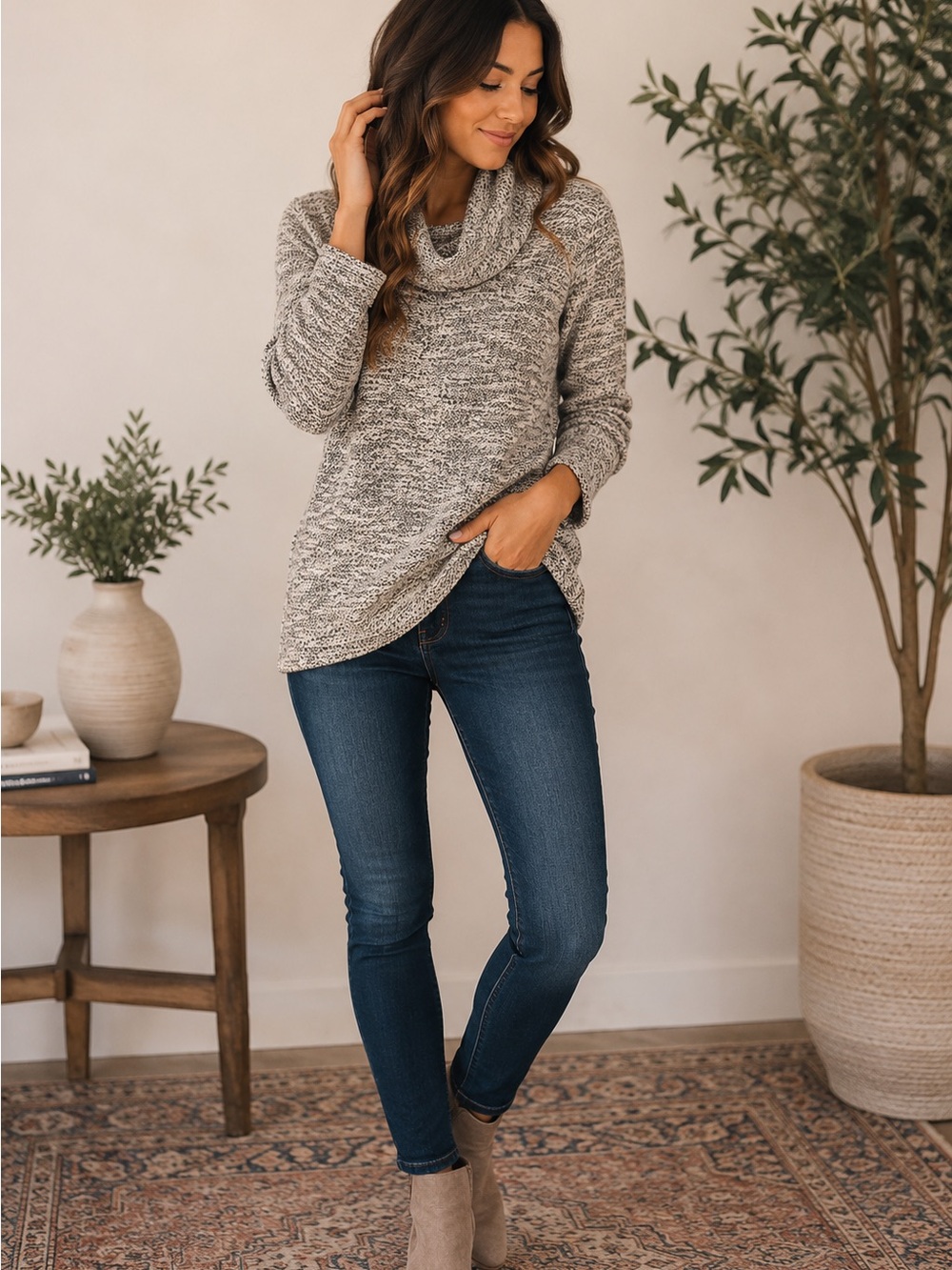 Merona Marled Light Gray Cowl Neck Sweater